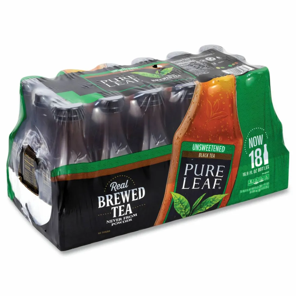 Lipton Pure Leaf Unsweetened Iced Black Tea, 16.9 oz Bottle, 18/Carton