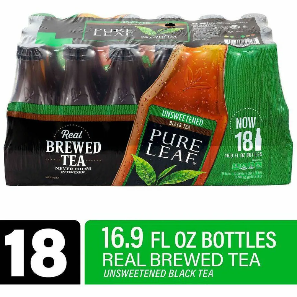 Lipton Pure Leaf Unsweetened Iced Black Tea, 16.9 oz Bottle, 18/Carton