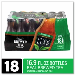 Lipton Pure Leaf Unsweetened Iced Black Tea, 16.9 oz Bottle, 18/Carton