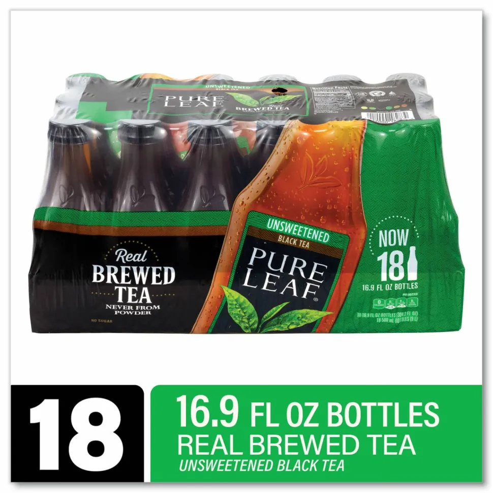 Lipton Pure Leaf Unsweetened Iced Black Tea, 16.9 oz Bottle, 18/Carton
