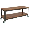 Livingston Collection TV Stand in Brown Oak Wood Grain Finish with Metal Wheels