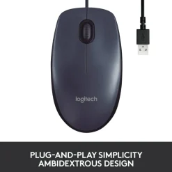 Logitech B100 Optical USB Mouse, Black