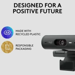 Logitech Brio 500 Full HD webcam, auto framing, noise-reducing mics, privacy shutter, streaming & video calling, Graphite
