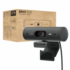 Logitech Brio 505 Full HD Webcam, TAA Compliant, Auto-Framing, Show Mode, Dual Noise Reduction Mics, Privacy Shutter