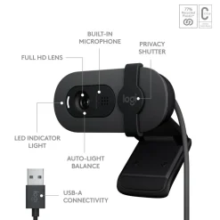 Logitech Brio 100 2.0-Megapixel Webcam, 1.26