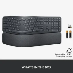Logitech ERGO K860 Wireless Ergonomic Keyboard - Split Keyboard, Wrist Rest, Natural Typing, Stain-Resistant Fabric