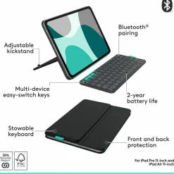 Logitech Flip Folio Keyboard Case for iPad Pro 11-inch (M4 & M5) & iPad Air 11-inch (M2 & M3)(5th Gen - 2024), Graphite