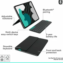 Logitech Flip Folio, Keyboard Case for iPad Pro 13-inch (M4 & M5) & iPad Air 13-inch (M2 & M3) (2024, 2025), Graphite