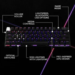 Logitech G PRO X 60 LIGHTSPEED Wireless Gaming Keyboard, Ultra Compact TKL 60% Mechanical Keyboard for Windows PC, LIGHTSYNC RGB, Dual-Shot PBT Keycaps, GX Optical Linear Switches, Black