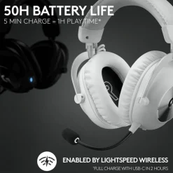 Logitech G PRO X 2 LIGHTSPEED Wireless Gaming Headset, Detachable Boom Mic, 50mm Graphene Drivers, DTS:X Headphone 2.0-7.1 Surround, Bluetooth/USB/3.5mm Aux, for PC, PS5, PS4, Nintendo Switch, White