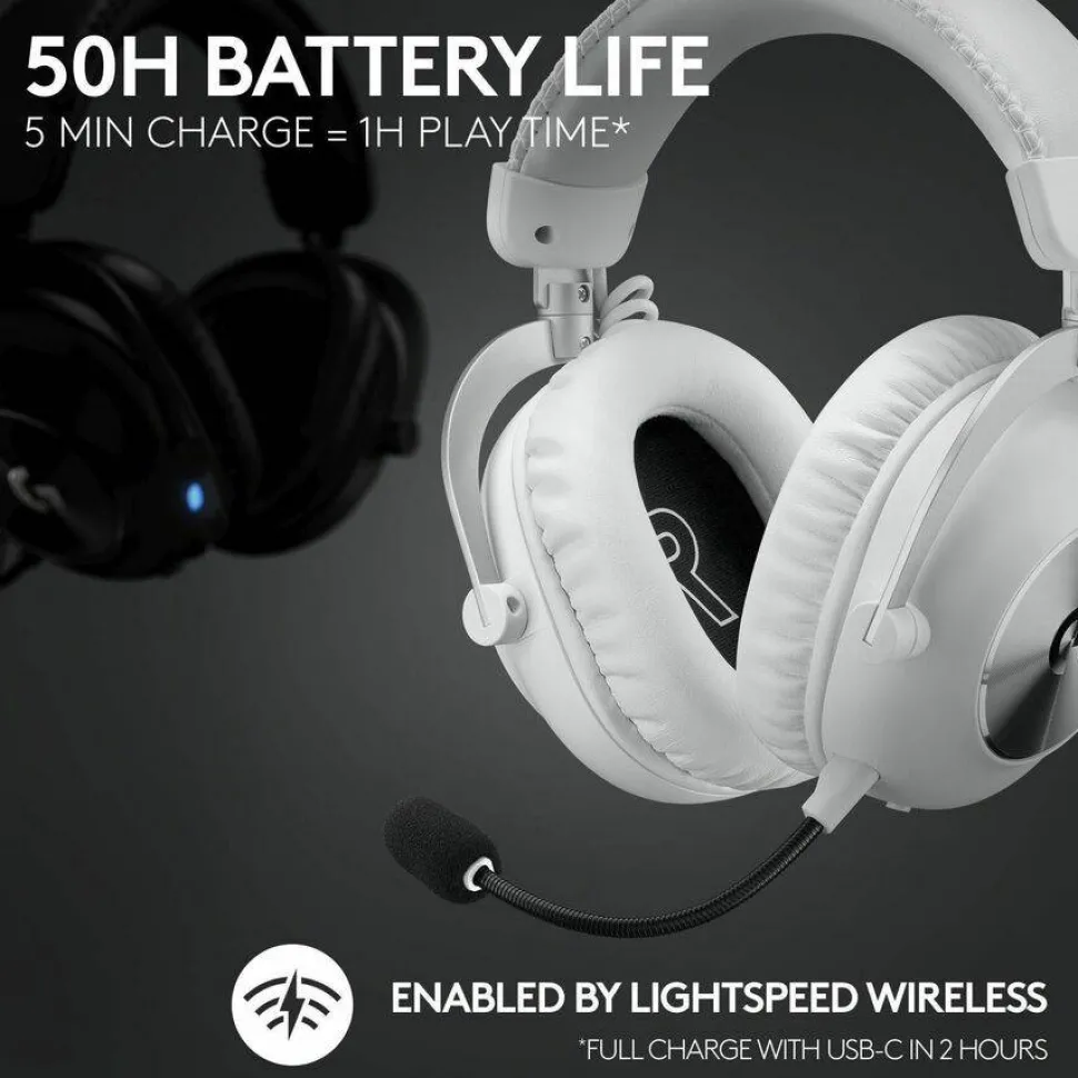 Logitech G PRO X 2 LIGHTSPEED Wireless Gaming Headset, Detachable Boom Mic, 50mm Graphene Drivers, DTS:X Headphone 2.0-7.1 Surround, Bluetooth/USB/3.5mm Aux, for PC, PS5, PS4, Nintendo Switch, White