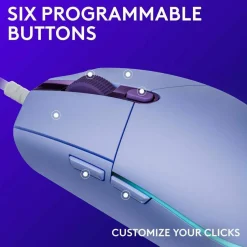 Logitech G203 Wired Gaming Mouse, 8,000 DPI, Rainbow Optical Effect LIGHTSYNC RGB, 6 Programmable Buttons, Lilac