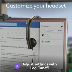 Logitech H570e USB Wired Mono Headset, USB-A, Noise-Canceling Mics, Inline Controls, Certified for Microsoft Teams, Black