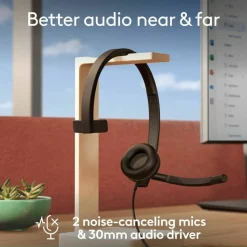 Logitech H570e USB Wired Mono Headset, USB-A, Noise-Canceling Mics, Inline Controls, Certified for Microsoft Teams, Black
