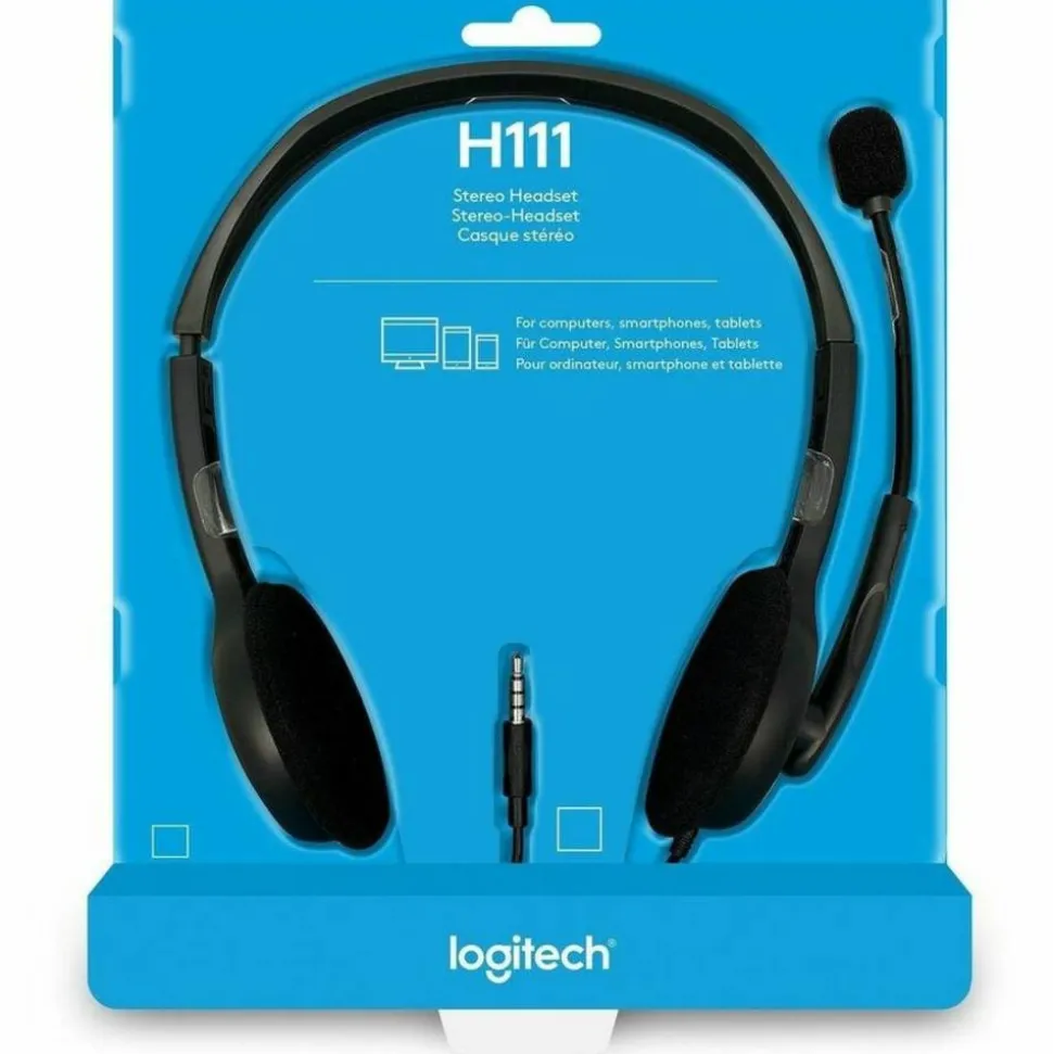 Logitech H111 Wired Headset, Stereo Headphones with Noise-Cancelling Microphone, 3.5 mm Audio Jack