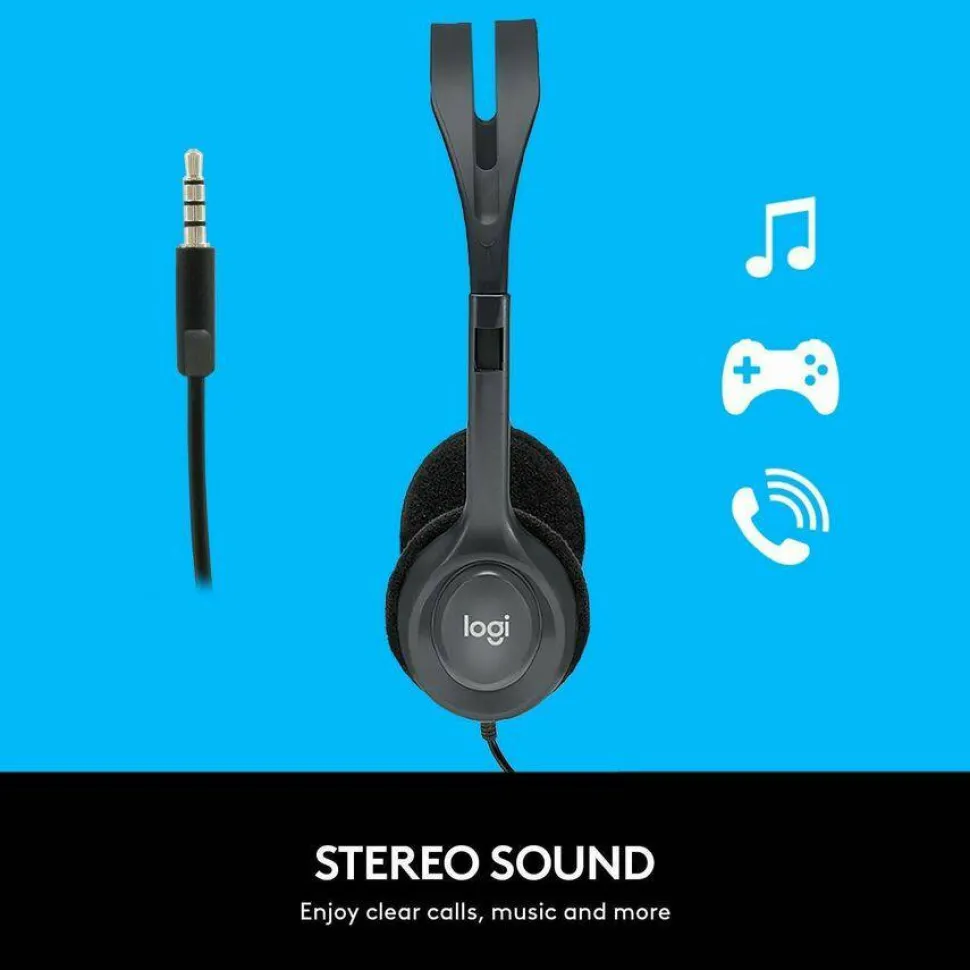 Logitech H111 Wired Headset, Stereo Headphones with Noise-Cancelling Microphone, 3.5 mm Audio Jack