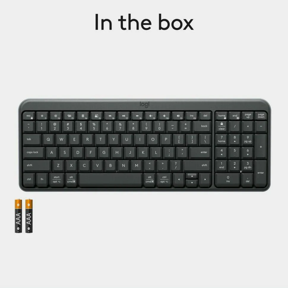 Logitech K250 Bluetooth Keyboard with Numpad, Easy Connectivity, Compact Wireless Keyboard made with Recycled Plastic, Spill-Resistant, comfortable Keys (Graphite)