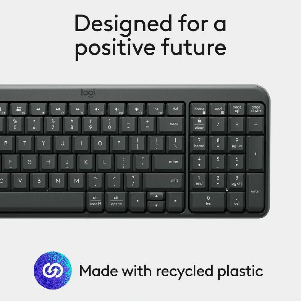 Logitech K250 Bluetooth Keyboard with Numpad, Easy Connectivity, Compact Wireless Keyboard made with Recycled Plastic, Spill-Resistant, comfortable Keys (Graphite)