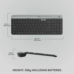 Logitech K585 Multi-Device Slim Wireless Keyboard, Built-in Cradle for device, Bluetooth/Receiver, Easy Switch, Graphite