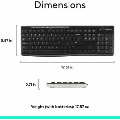 Logitech K270 Wireless Keyboard, USB Unifying Receiver, Black
