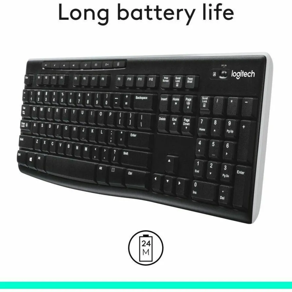 Logitech K270 Wireless Keyboard, USB Unifying Receiver, Black