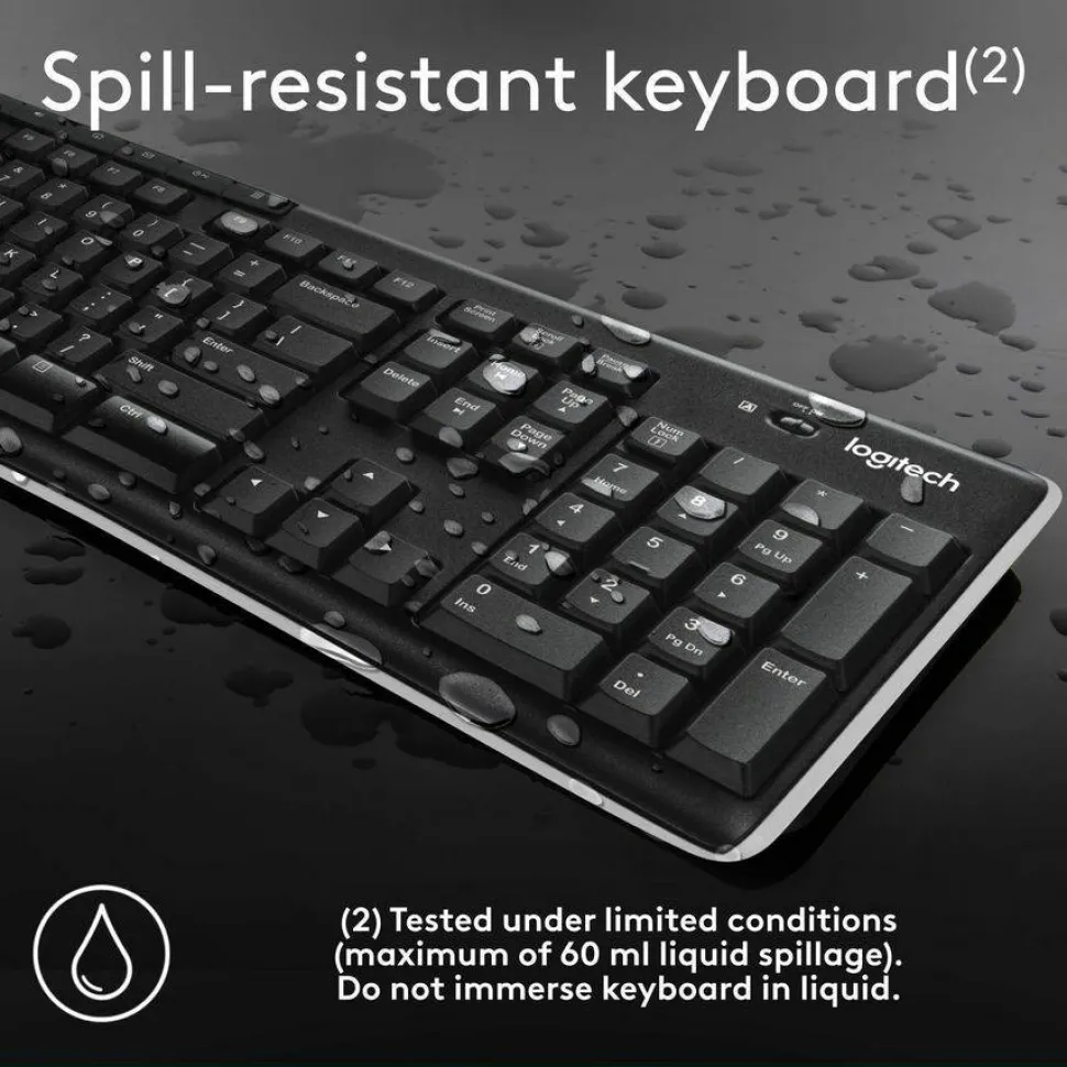 Logitech K270 Wireless Keyboard, USB Unifying Receiver, Black