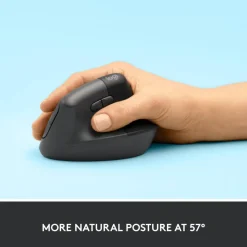 Logitech Lift Vertical Ergonomic Mouse, Graphite, Wireless, Quiet clicks
