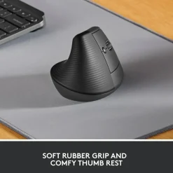 Logitech Lift Vertical Ergonomic Mouse, Graphite, Wireless, Quiet clicks