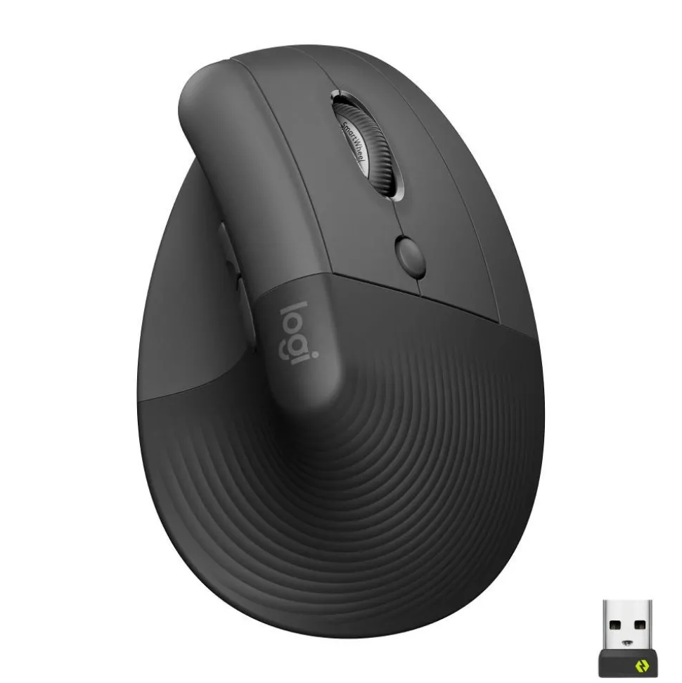 Logitech Lift Vertical Ergonomic Mouse, Graphite, Wireless, Quiet clicks