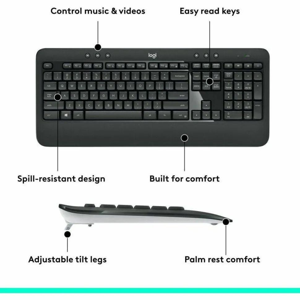 Logitech MK540 Advanced Wireless Keyboard and Mouse Combo for Windows, 2.4 GHz Unifying USB-Receiver