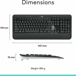 Logitech MK540 Advanced Wireless Keyboard and Mouse Combo for Windows, 2.4 GHz Unifying USB-Receiver