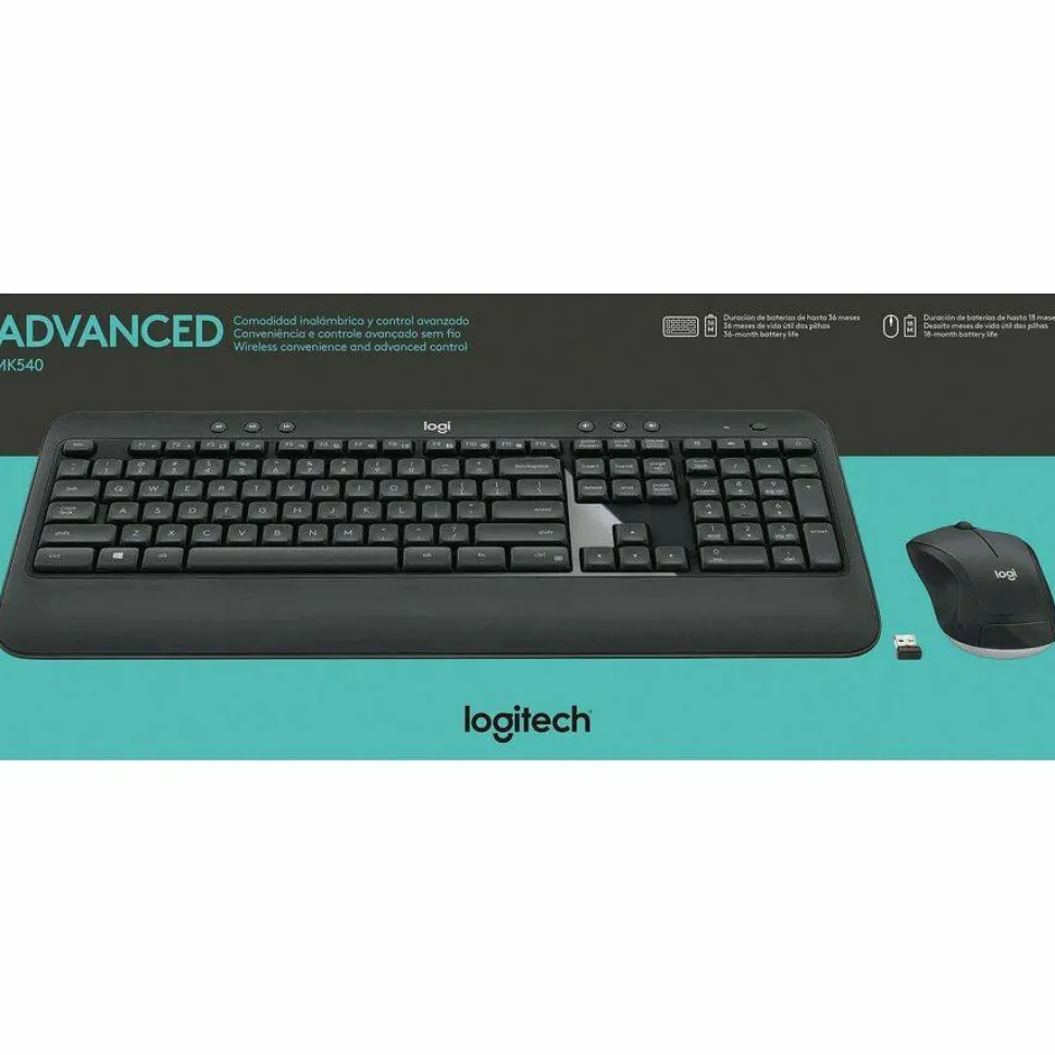 Logitech MK540 Advanced Wireless Keyboard and Mouse Combo for Windows, 2.4 GHz Unifying USB-Receiver