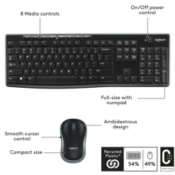 Logitech MK270 Wireless Straight Full-Size Keyboard & Mouse, Black