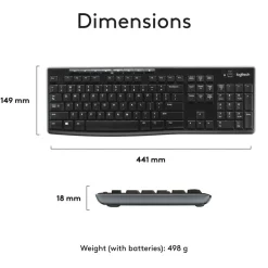 Logitech MK270 Wireless Straight Full-Size Keyboard & Mouse, Black