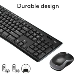 Logitech MK270 Wireless Straight Full-Size Keyboard & Mouse, Black