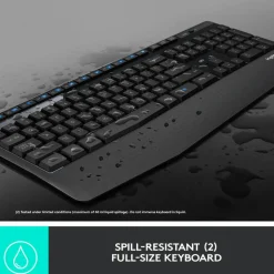 Logitech MK345 Wireless Straight Full Size Keyboard & Right-Handed Optical Mouse, Black