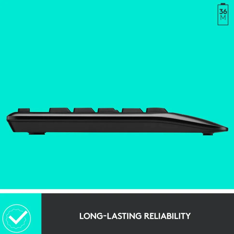 Logitech MK345 Wireless Straight Full Size Keyboard & Right-Handed Optical Mouse, Black