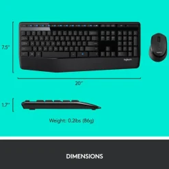 Logitech MK345 Wireless Straight Full Size Keyboard & Right-Handed Optical Mouse, Black