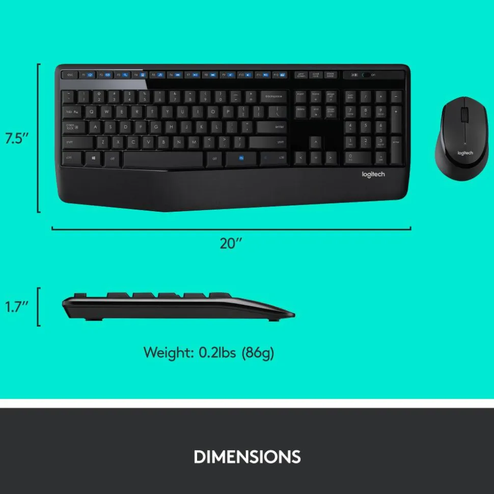 Logitech MK345 Wireless Straight Full Size Keyboard & Right-Handed Optical Mouse, Black
