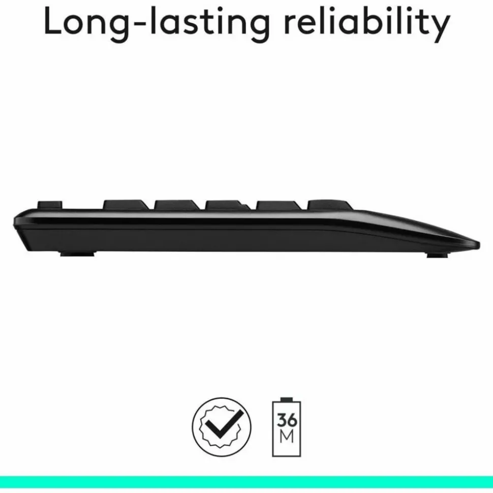 Logitech MK345 Wireless Straight Full Size Keyboard & Right-Handed Optical Mouse, Black