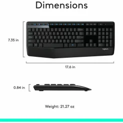 Logitech MK345 Wireless Straight Full Size Keyboard & Right-Handed Optical Mouse, Black