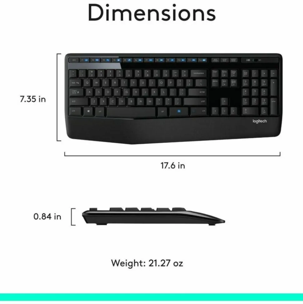 Logitech MK345 Wireless Straight Full Size Keyboard & Right-Handed Optical Mouse, Black