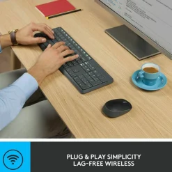 Logitech MK235 Wireless Straight Full-Size Keyboard & Ambidextrous Optical Mouse, Black