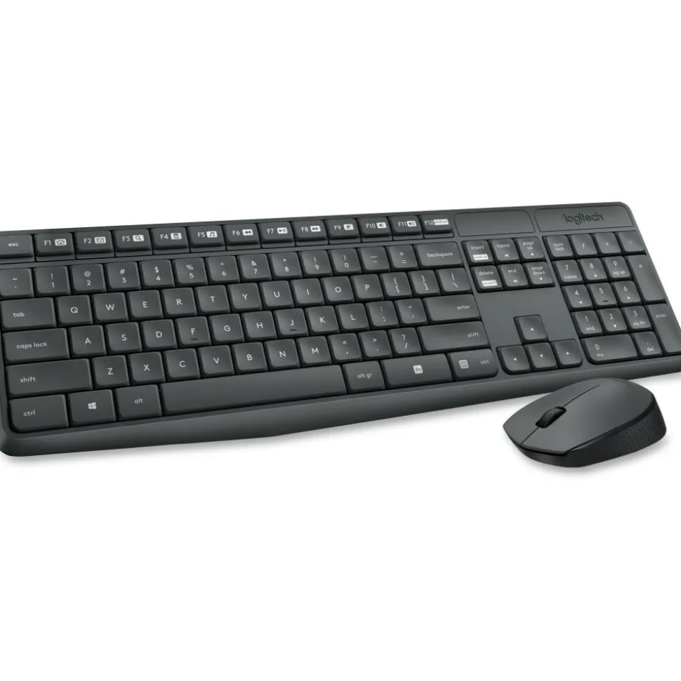 Logitech MK235 Wireless Straight Full-Size Keyboard & Ambidextrous Optical Mouse, Black