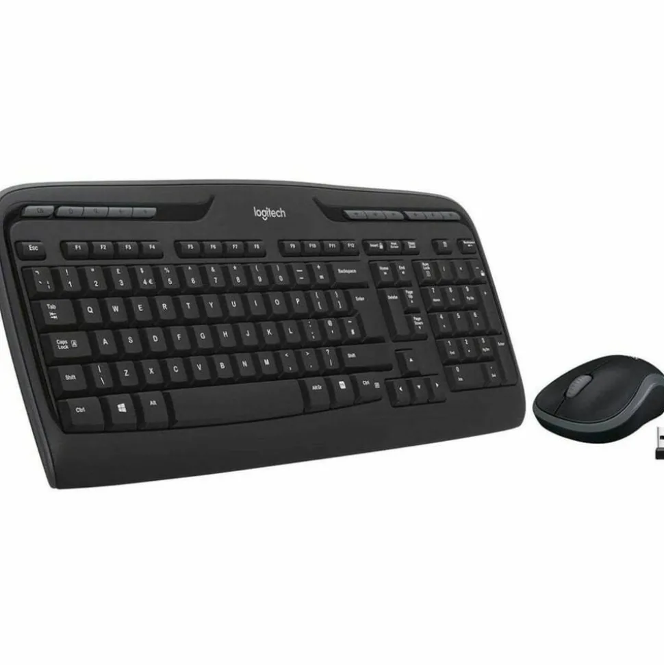 LogitechMK320 Wireless Straight Full-Size Keyboard & Ambidextrous Optical Mouse, Black