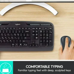 LogitechMK320 Wireless Straight Full-Size Keyboard & Ambidextrous Optical Mouse, Black