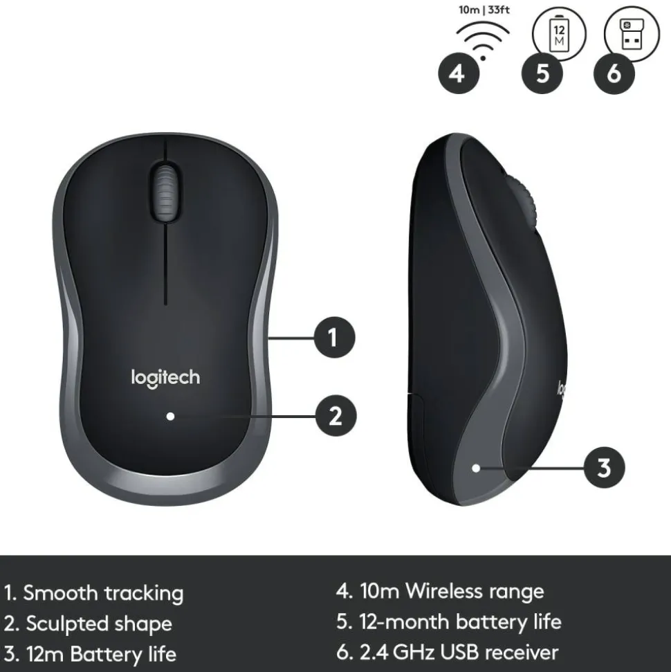 LogitechMK320 Wireless Straight Full-Size Keyboard & Ambidextrous Optical Mouse, Black