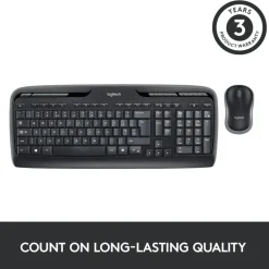 LogitechMK320 Wireless Straight Full-Size Keyboard & Ambidextrous Optical Mouse, Black