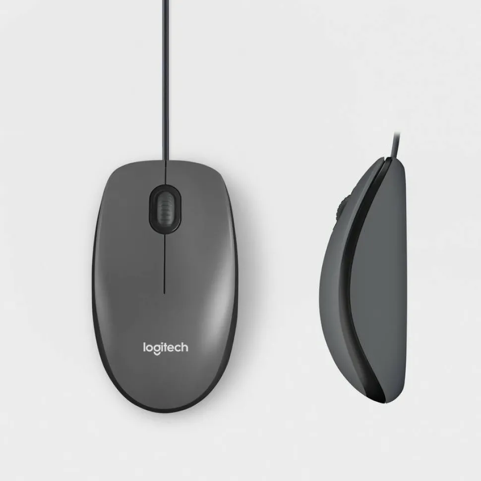 Logitech M100 Wired USB Mouse, 3-Buttons,1000 DPI Optical Tracking, Ambidextrous, Compatible with PC, Mac, Laptop (Gray)