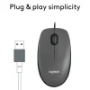 Logitech M100 Wired USB Mouse, Gray
